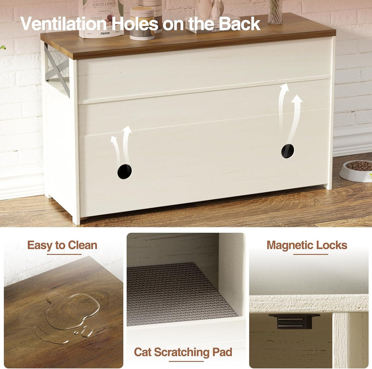 Cat Litter Box Enclosure for 2 Cats, 47" Double Hidden Litter Box Furniture with Scratch Pad