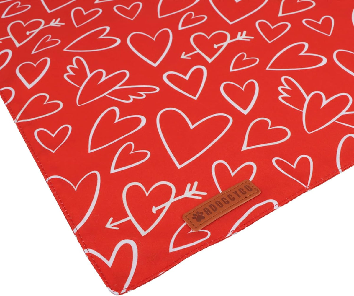 ADOGGYGO Valentine Dog Bandanas, Red Pink Heart Pet Scarf, Multi Size Offered, White Red Valentine