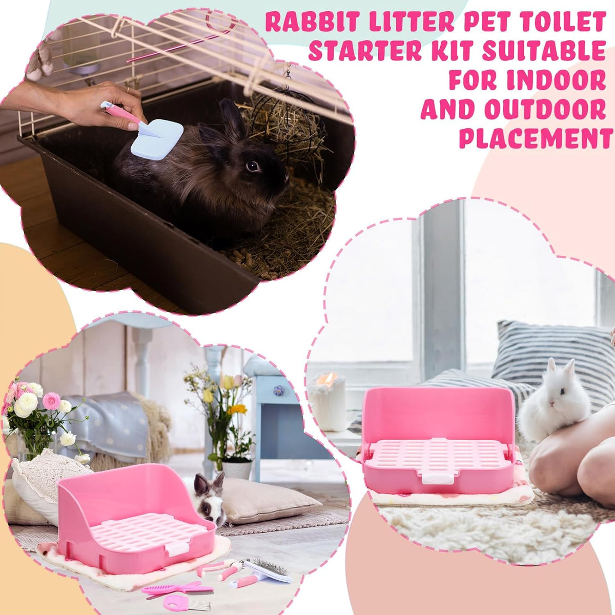 15 Pcs Rabbit Starter Kit Small Rabbit Litter Box Animal Grooming Kit Bunny Toys Bowl Blankets with