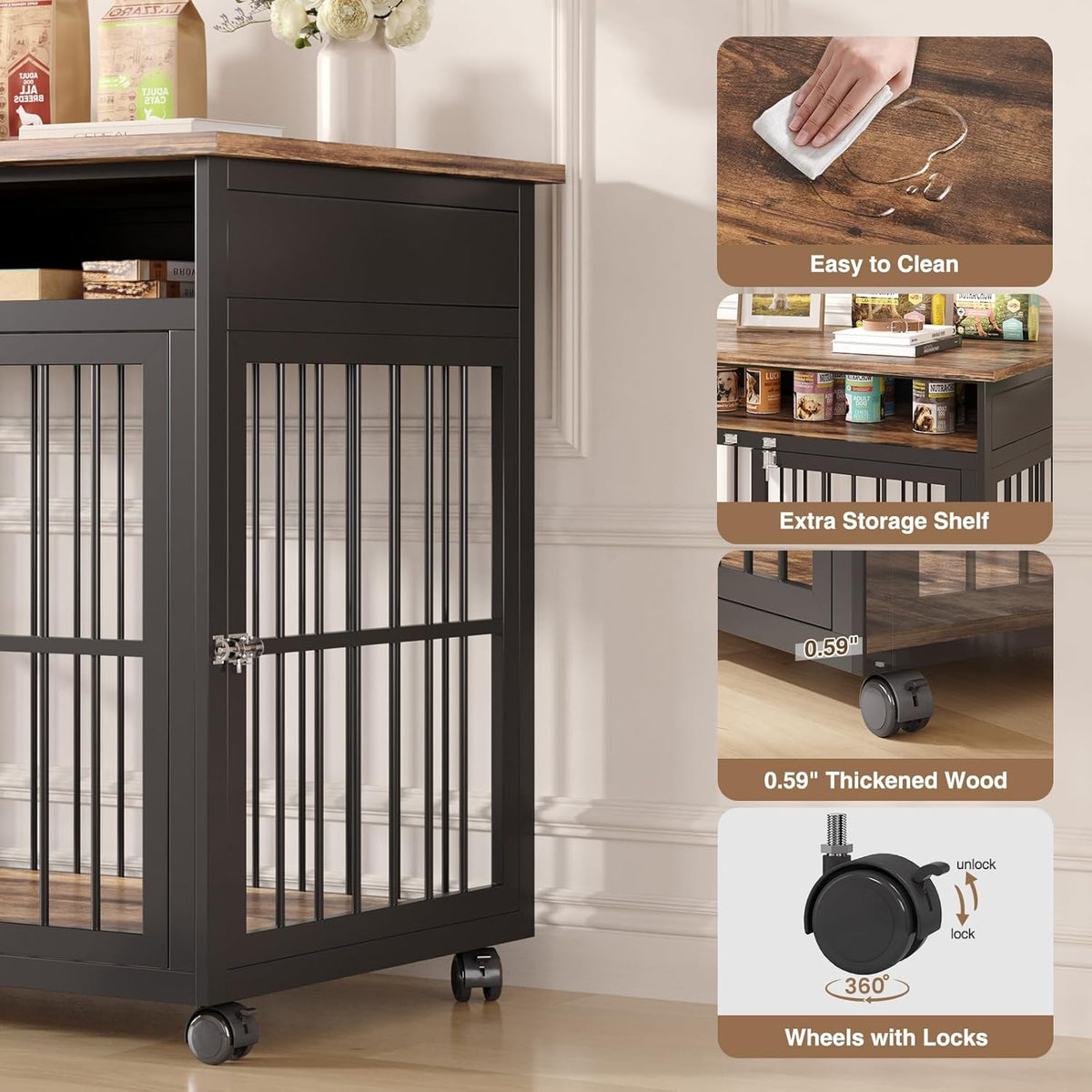 39.4" Dog Crate Furniture for Medium and Large Breed, Dog Kennel Furniture with Storage Shelf &