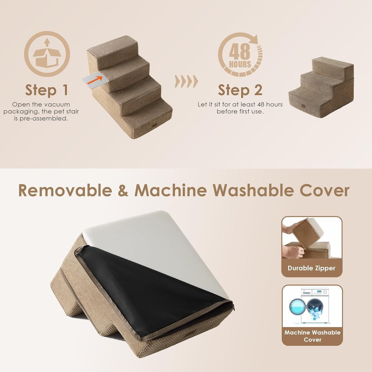 EHEYCIGA Dog Stairs for Small Dogs 13.5" H, 3-Step Dog Steps for Couch Sofa and Chair, Pet Steps