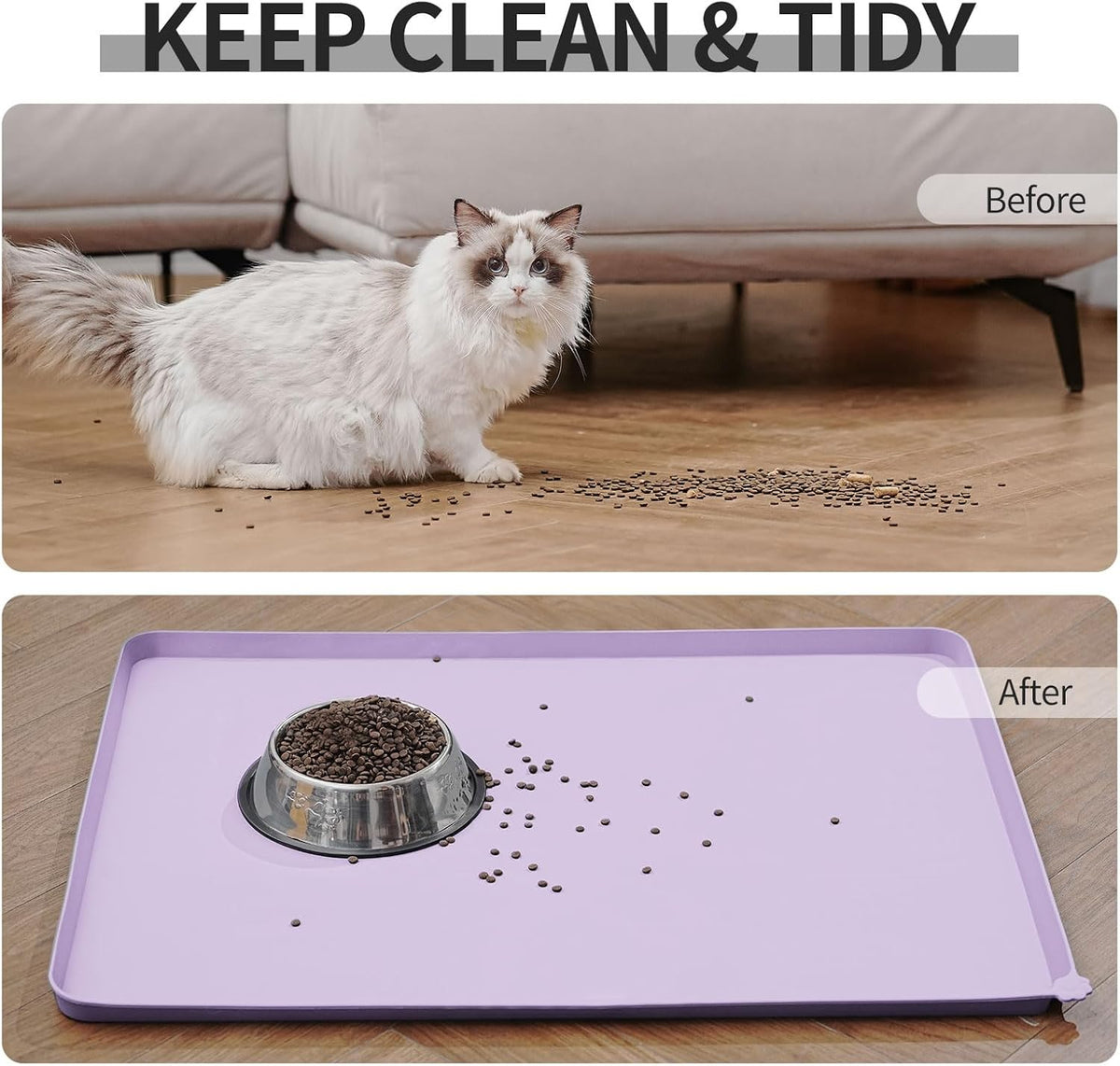 Waterproof Pet Feeding Mat with High Raised Edges, Heavier and Thicker Placemats for Cat Dog Water