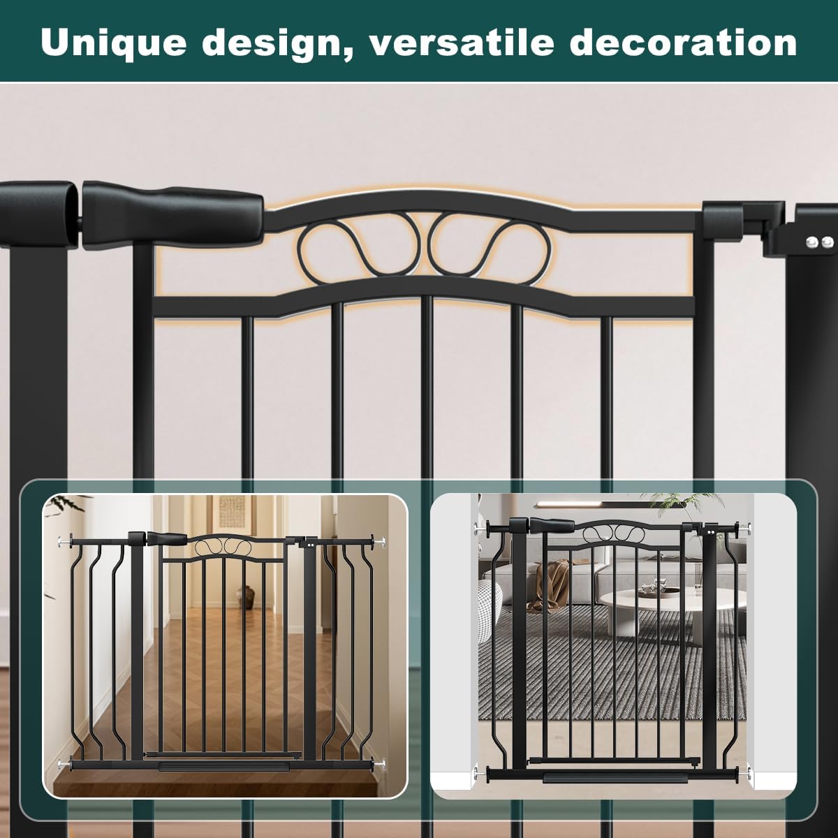 Baby Gate for Stairs 29.53"-53.1" Extra Wide, Pressure Mounted Dog Gate Indoor, Walk Thru Pet Gate