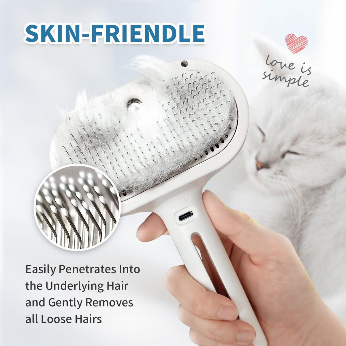 3 In 1 Self Cleaning Steamy Pet Brush - Anti-Static, Grooming Tool for Long and Short Hair Pets