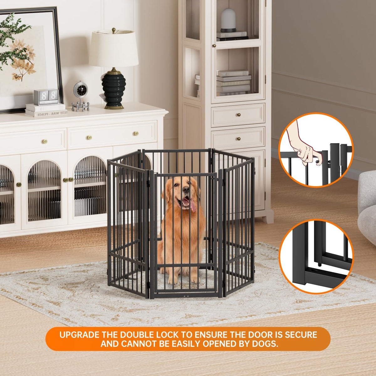 Full Metal Freestanding Dog Gate with Door, 36''Height Foldable Pet Dog Fence for Indoor & Outdoor