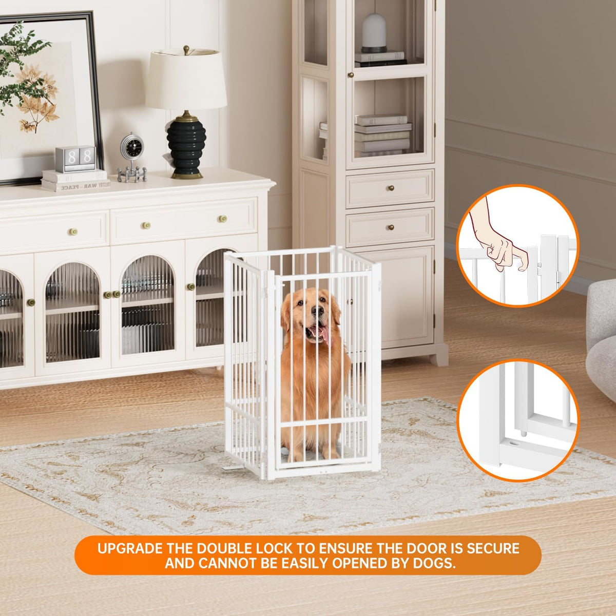 Full Metal Freestanding Dog Gate with Door, 36''Height Foldable Pet Dog Fence for Indoor & Outdoor