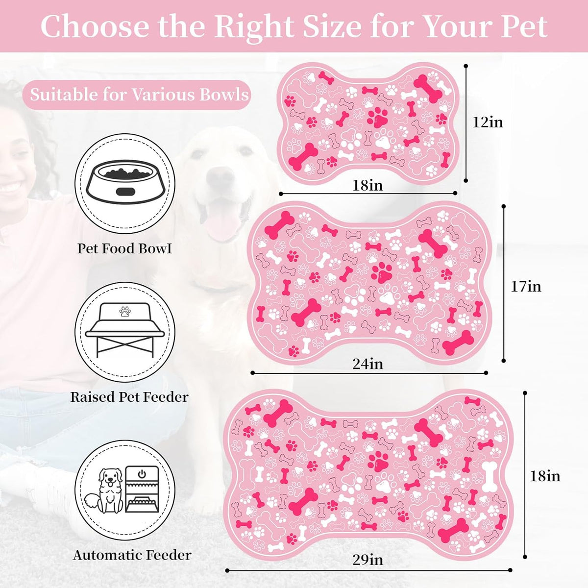 Dog & Cat Food Mat Bone Shaped Pet Feeding Mat Quick Absorb Water Bowl Placemat with Rubber Backing