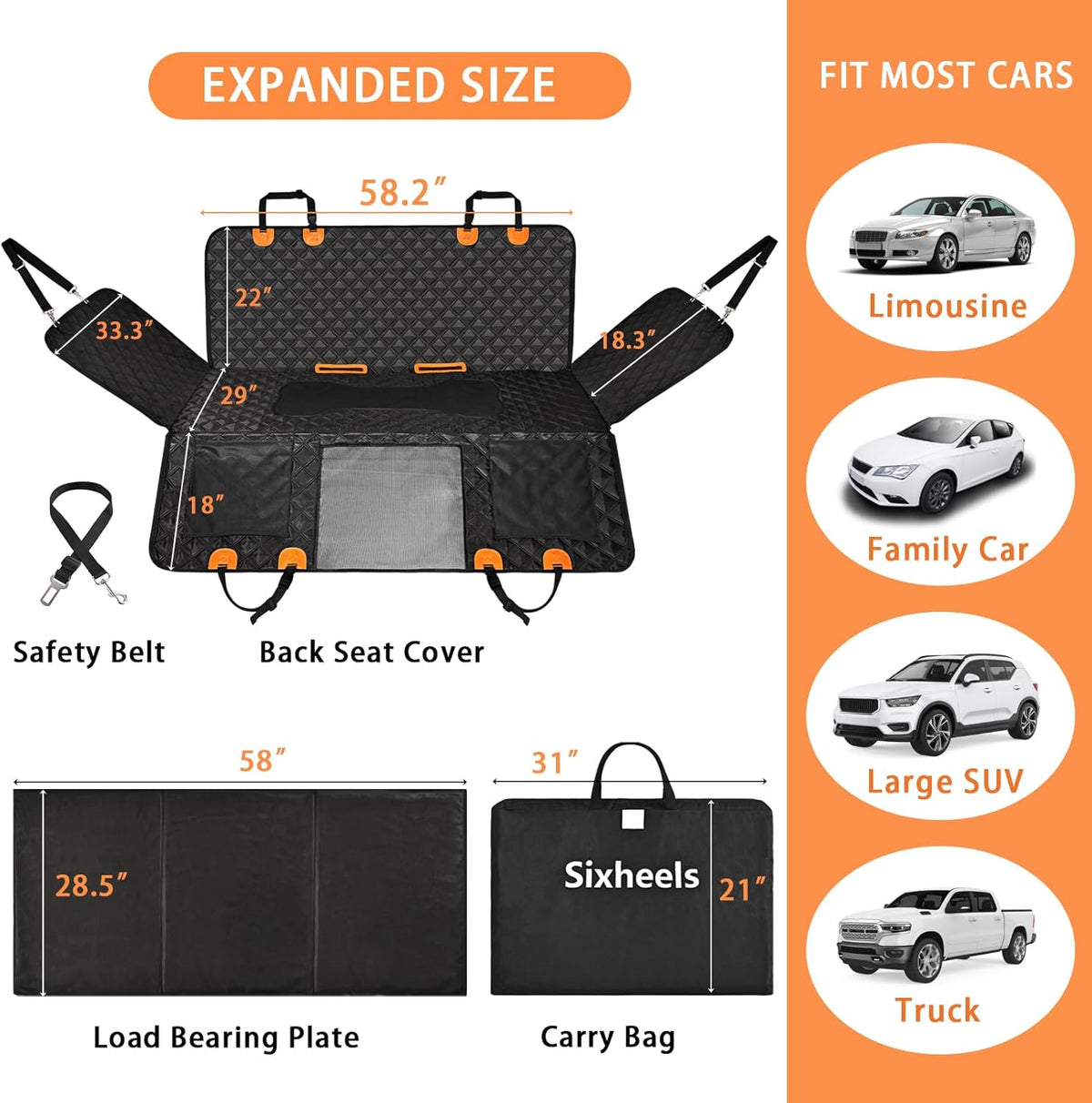 Dog Back Seat Cover Hard Bottom Truck Back Seats Protector, Large Backseat Extender for Dogs, Car