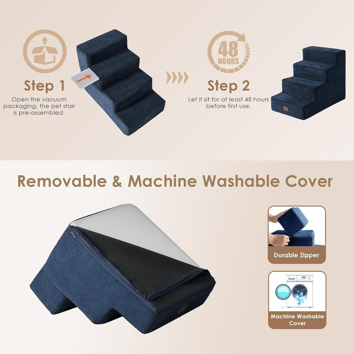 EHEYCIGA Dog Stairs for Bed 18" H, 4-Step Dog Steps for High Bed, Pet Steps for Small Dogs and
