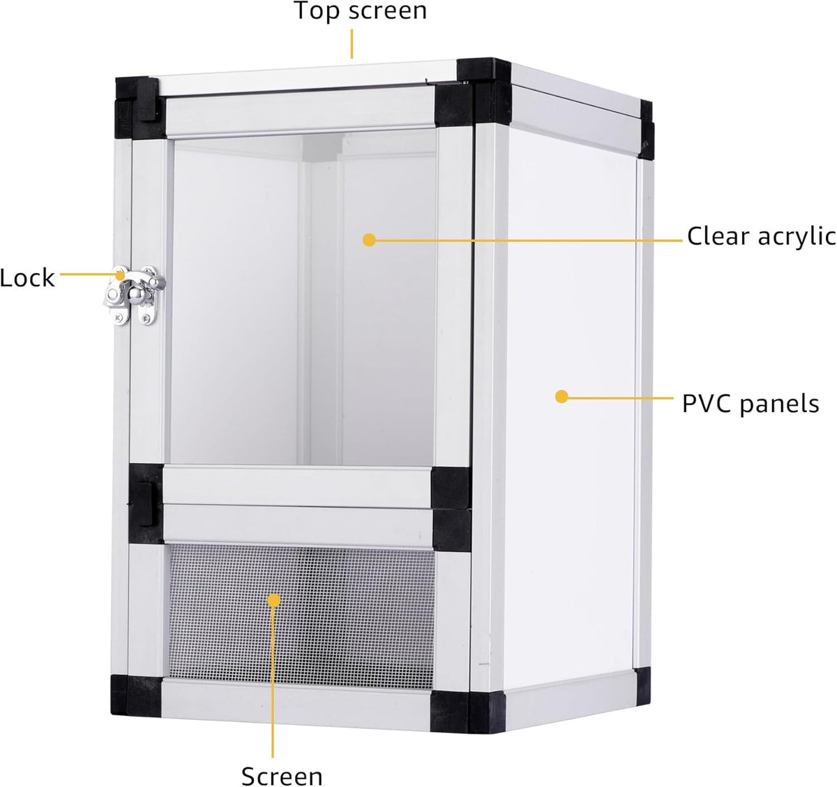 8" x 8" x 12" Bright White Reptile Cage, Rainforest Habitat with Acrylic Door, Ventilated Terrarium