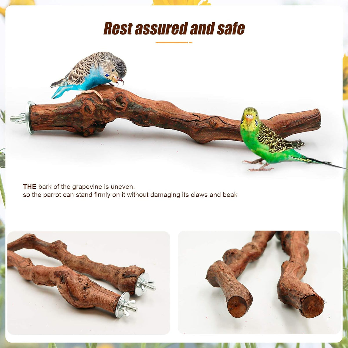 2 Packs Parrot Perch Stand,Natural Grapevine Wood Perch Parrots Cage Perch Toys Suitable for Small