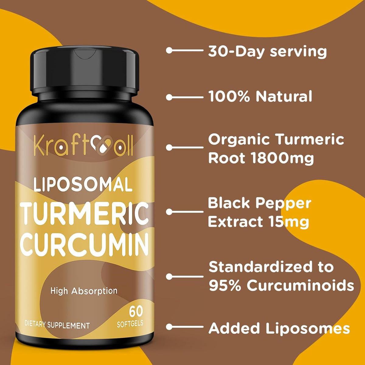 Liposomal Turmeric Curcumin 2200 mg with Black Pepper for Enhanced Absorption and Joint Support, 60