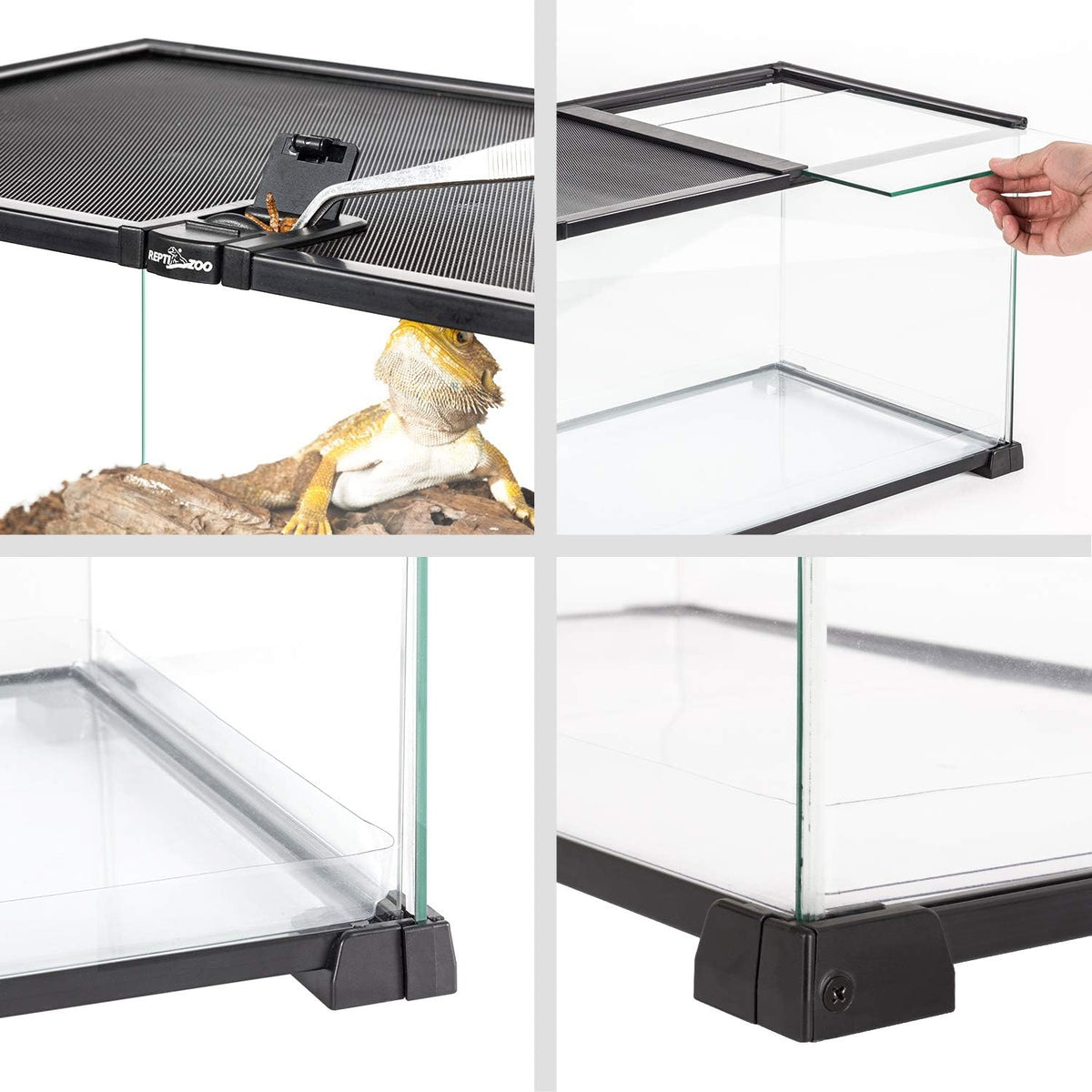 REPTI ZOO 20 Gallon Reptile Glass Terrarium Easy Clean Tank 30" x 12" x 12" Dual Top Sliding Top