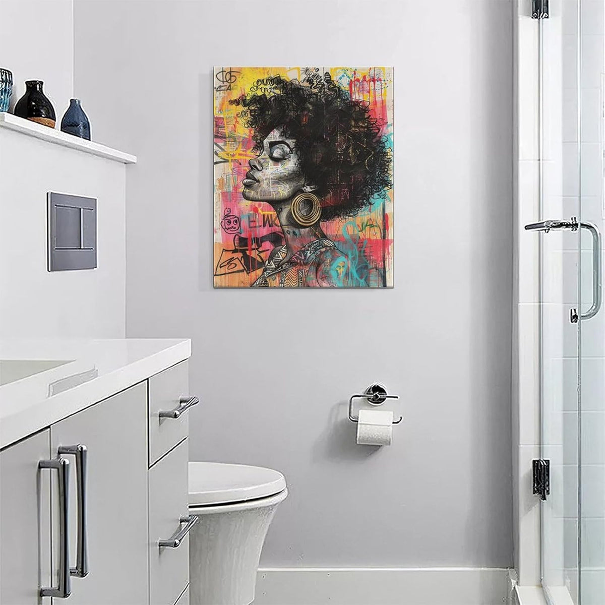 Quorin African American Wall Art Banksy Graffiti Black Woman Pictures Black Girl Wall Decor Canvas