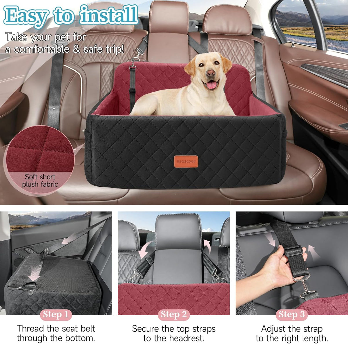 Dog Car Seat for Medium/Large Dogs, Pet Booster Seat for Under 55 lbs or 2 Small Dogs, Detachable &