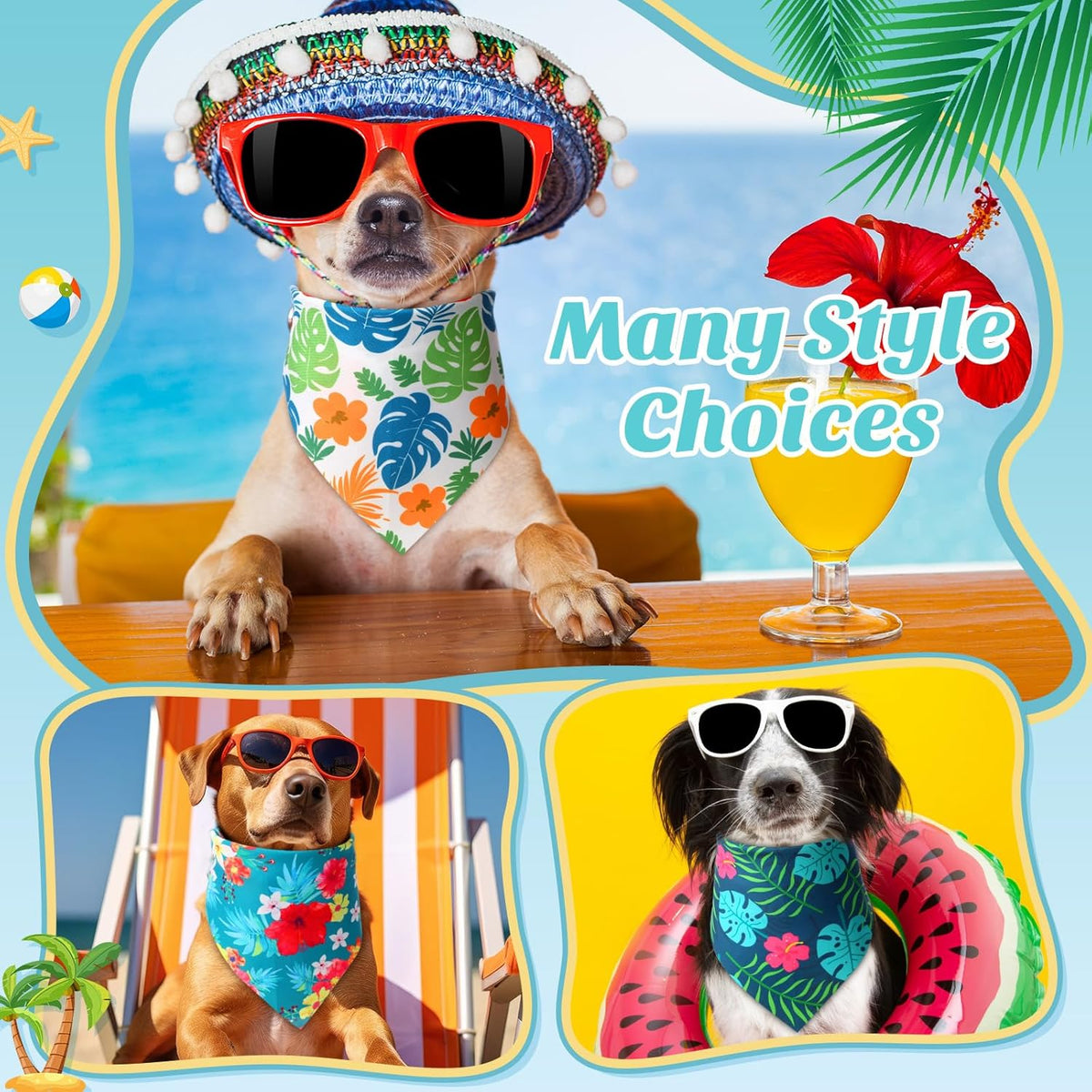 Weewooday 50 Pcs Hawaiian Dog Bandanas Bulk for Dogs Soft Bibs Adjustable Triangle Pet Bandana for