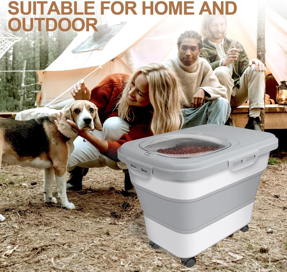 Dog Food Storage Container, 10-20lbs Collapsible Dog Cat Food Containers with Airtight Clear