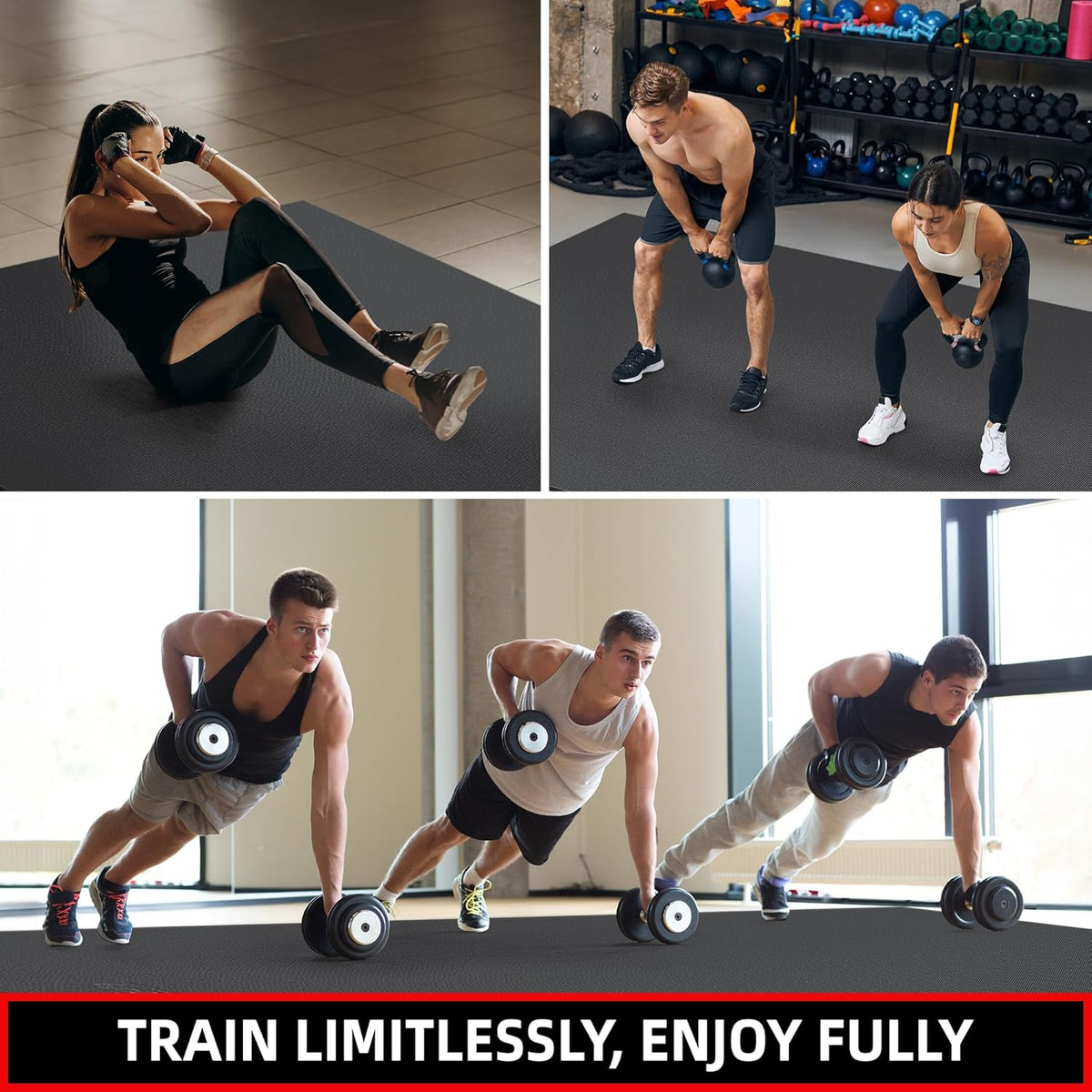 Extra Large Exercise Mat, 10'x6'/9'x6'/8'x6'/7'x5'/6'x4' (8mm/10mm) Thick Workout Mat for Home Gym