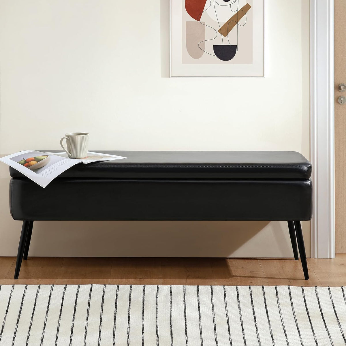 Leather Storage Ottoman Bench,End of Bed Bench for Living Room Bedroom Dinning Room