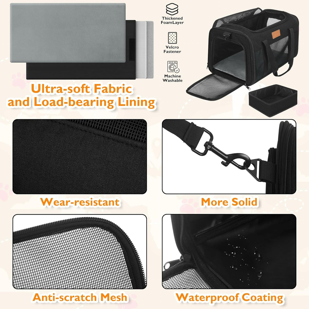 PETUX TSA Approved Pet Carrier in Cabin, 17"x11"x9.5" Soft Cat Carriers for Small Cats up to 12 lb