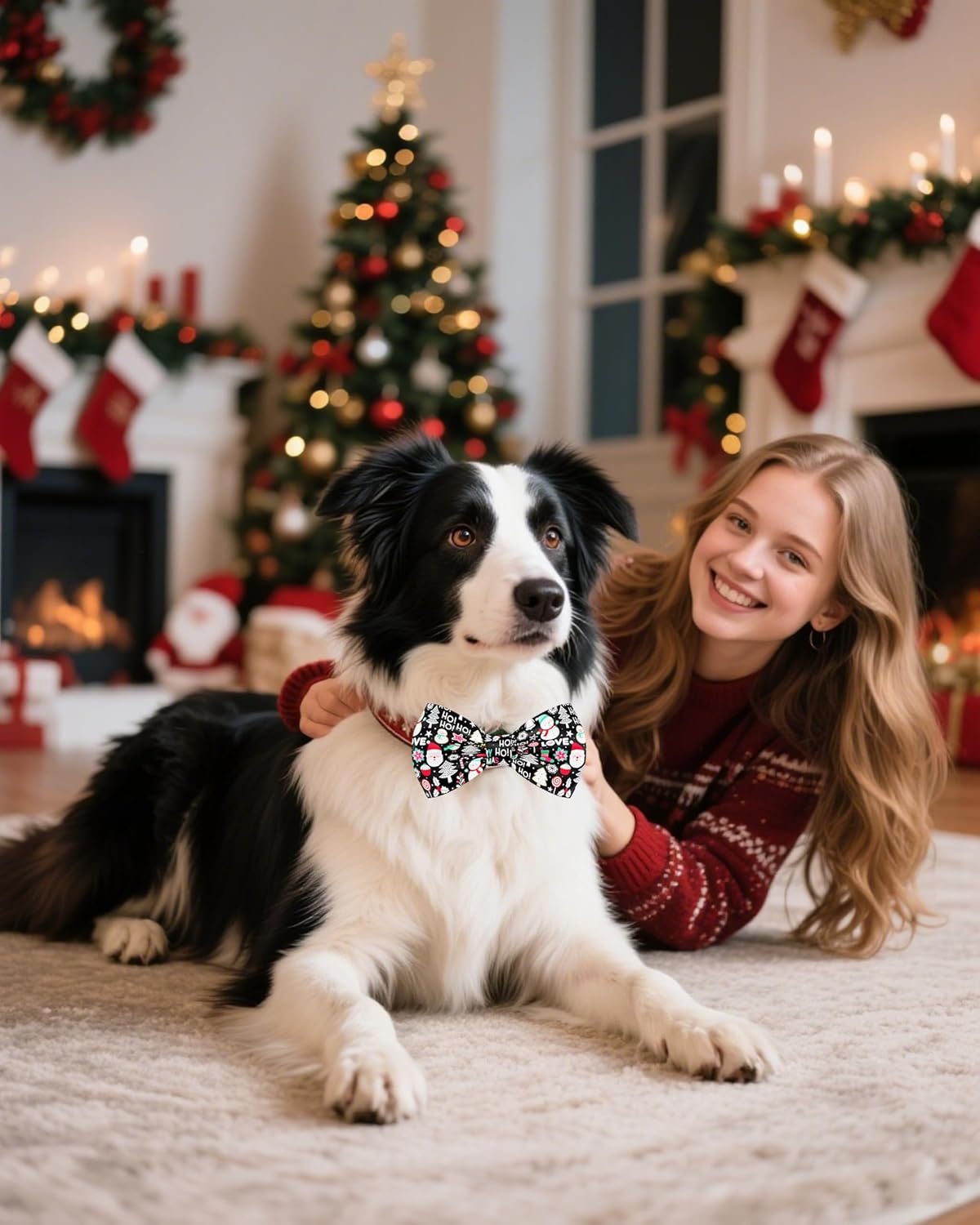 PET SHOW 10 Pack Christmas Big Dog Bow Ties for Large Medium Dogs Sliding Collar Attachments Xmas