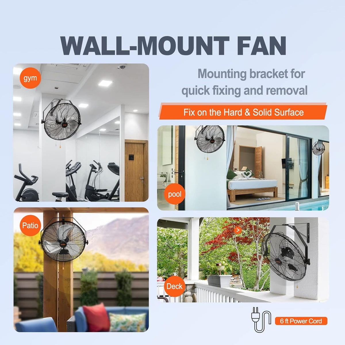 VEVOR 18 Inch Wall Mount Fan, 3-speed IP44 Waterproof, Max. 4150 CFM Wall Mounted Fan for Outdoor