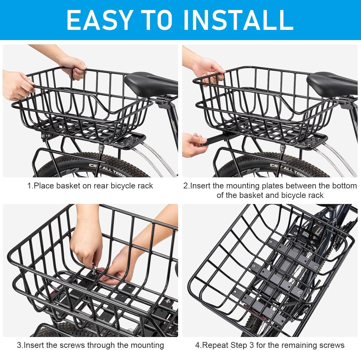 CXWXC Rear Bike Basket - Bicycle Rear Basket with Cargo Net and Waterproof Cover - Rear Mount