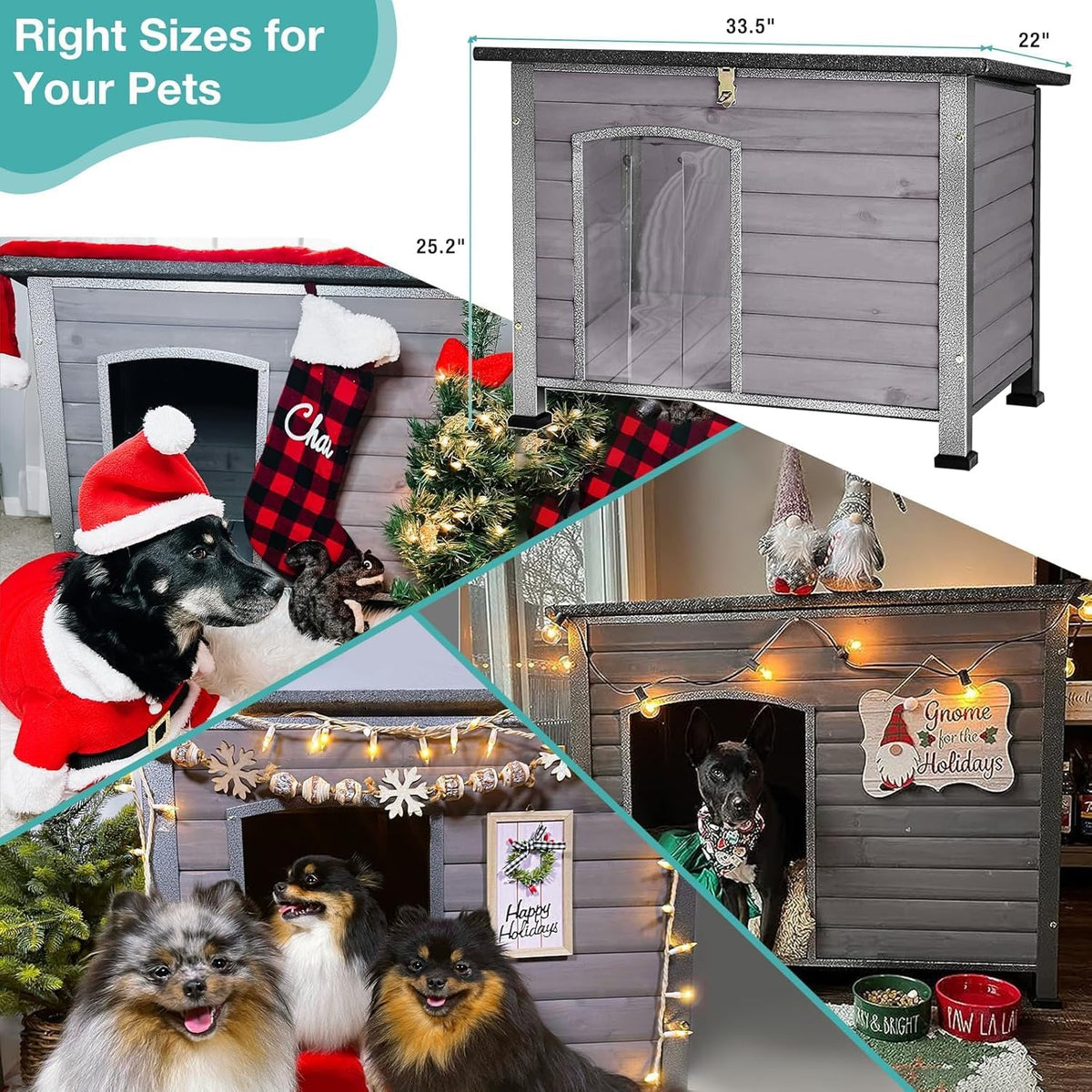 Feral Dog House Outdoor,Anti Bite Iron Frame Dog Kennel,Wood Warm Pets Home,Insulated Weatherproof