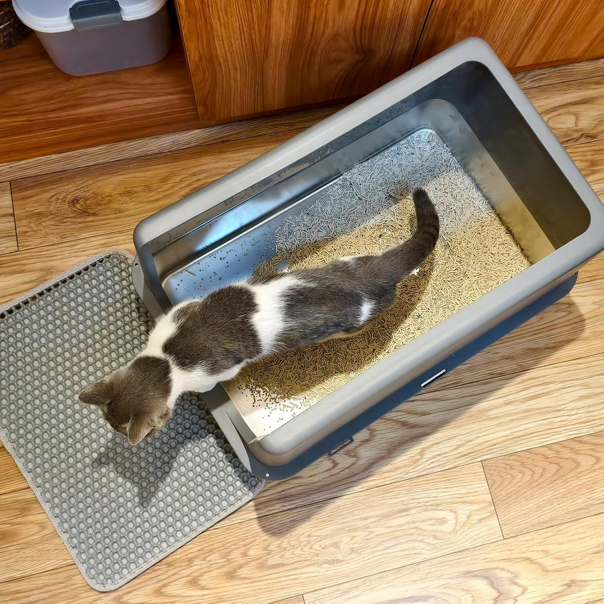 LIHONG Stainless Steel Litter Box with Lid, XL Metal Cat Litter Tray for Indoor Cats, Enclosure Cat