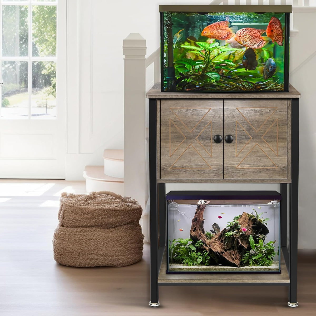 5-10 Gallon Fish Tank Stand, Heavy Duty Aquarium Stand with Cabinet & Power Outlets for Fish Tank