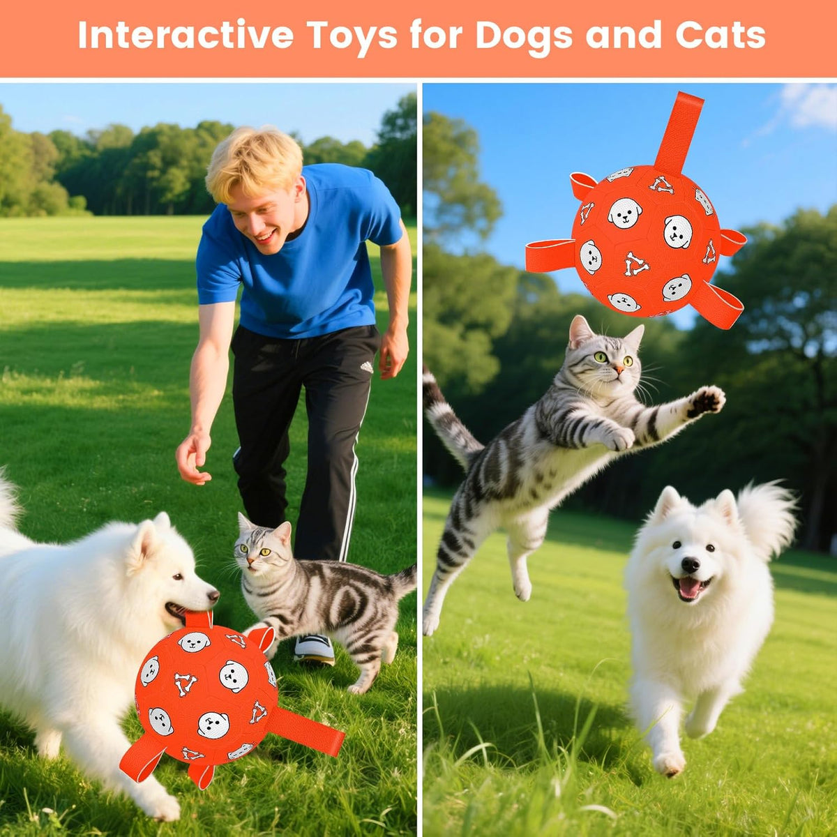 Dog Toys Soccer Ball with Straps, Durable Dog Balls, Interactive Dog Toys for Tug of War, Floating
