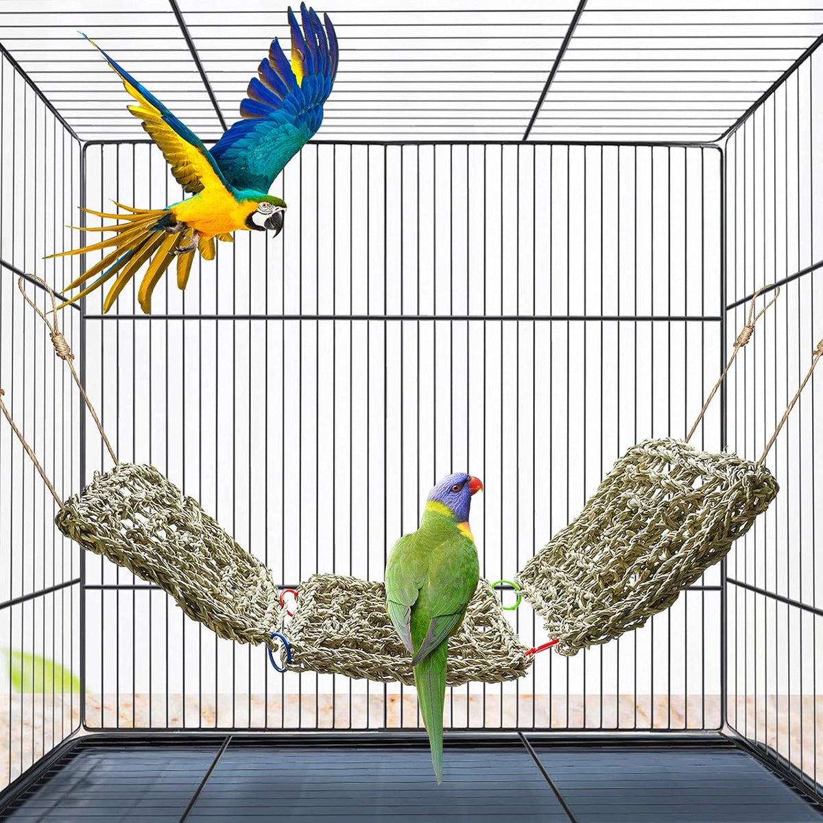 BNOSDM Bird Seagrass Mat, 3 PCS 7.1 x 7.1 Inches Parrot Natural Seagrass Woven Bird Net Hammock