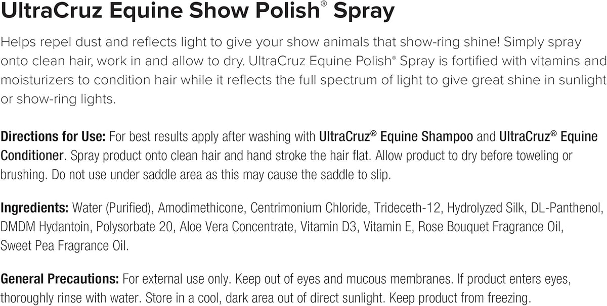 UltraCruz Equine Foaming Horse Shampoo with Travel Applicator, Conditioner and Show Polish Spray