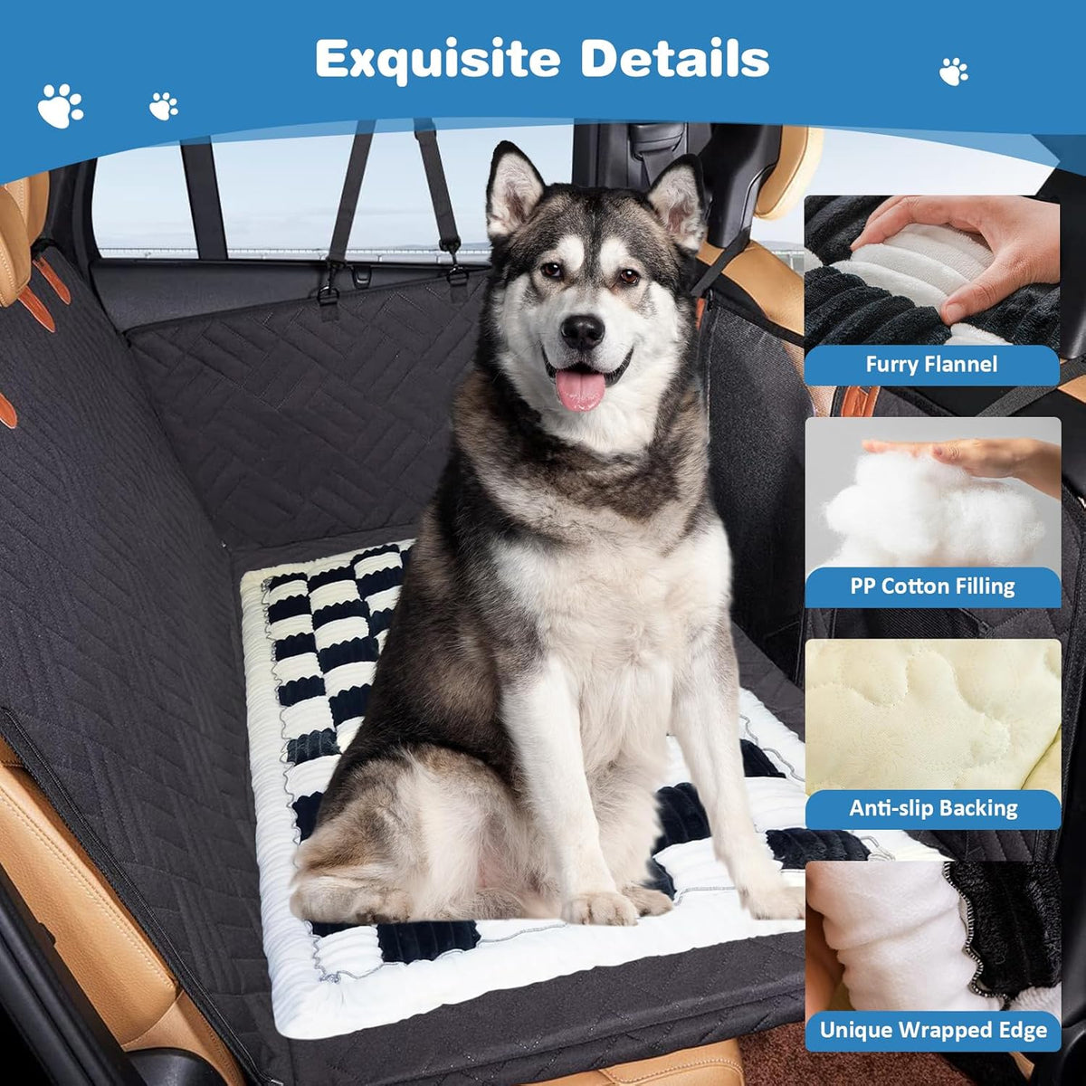 VClife Car Back Seat Cover for Dog, Non Slip Pet Bed Mat Washable Backseat Extender Cushion, Furry