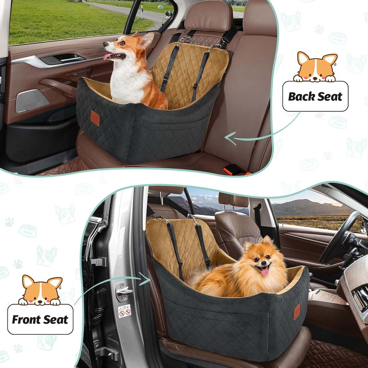 Dog Booster Car Seat for Up to 35lbs Pets,Easy to Install,Fully Detachable and Washable,Anti-Slip