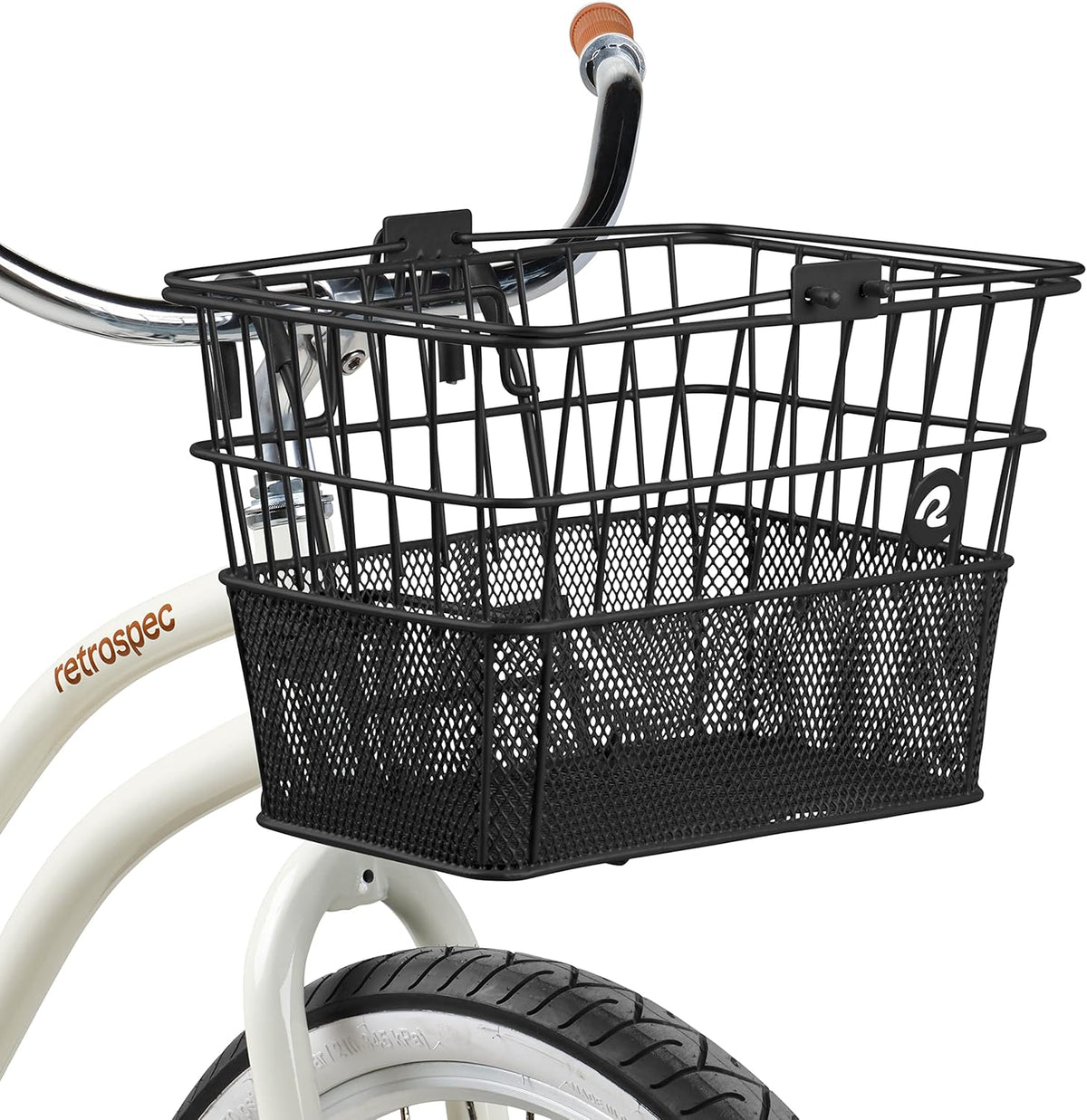 Retrospec Apollo Detachable Front Bike Basket Steel Half-Mesh with Integrated Detachable Hooks and