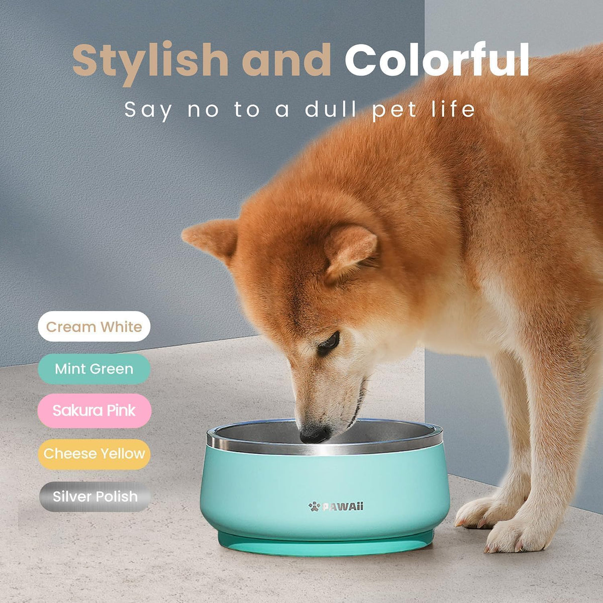 Pawaii Stainless Steel Dog Bowl with Non-Slip Rubber Base & Double Wall Insulation - Durable Design