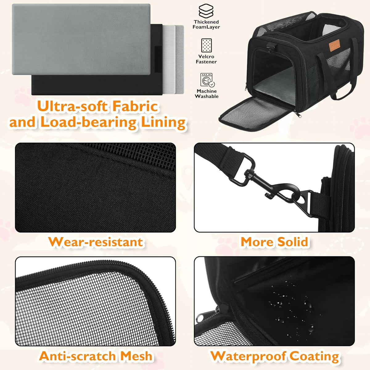 PETUX TSA Approved Pet Carrier in Cabin, 17"x11"x9.5" Soft Cat Carriers for Small Cat up to 12 lb