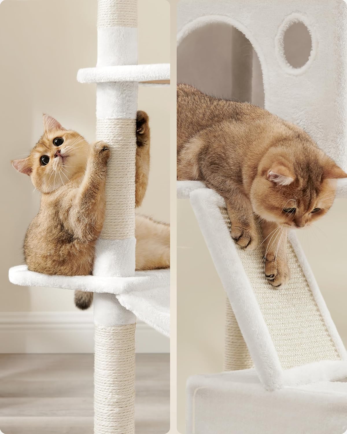 Feandrea Cat Tree, 81.1-Inch Large Cat Tower with 13 Scratching Posts, 2 Perches, 2 Caves, Basket