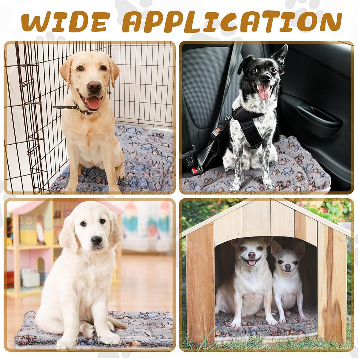 4 Pack Ultra Soft Dog Cat Bed Mat with Cute Prints Reversible Fleece Dog Crate Kennel Pad Cozy
