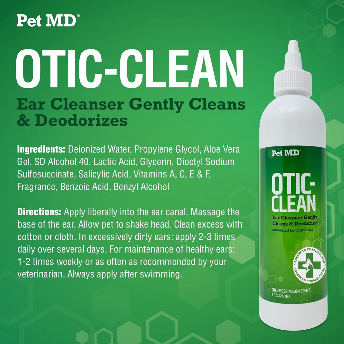 Pet MD Otic Clean Dog Ear Cleaner for Cats and Dogs - Effective Against Infections Caused by