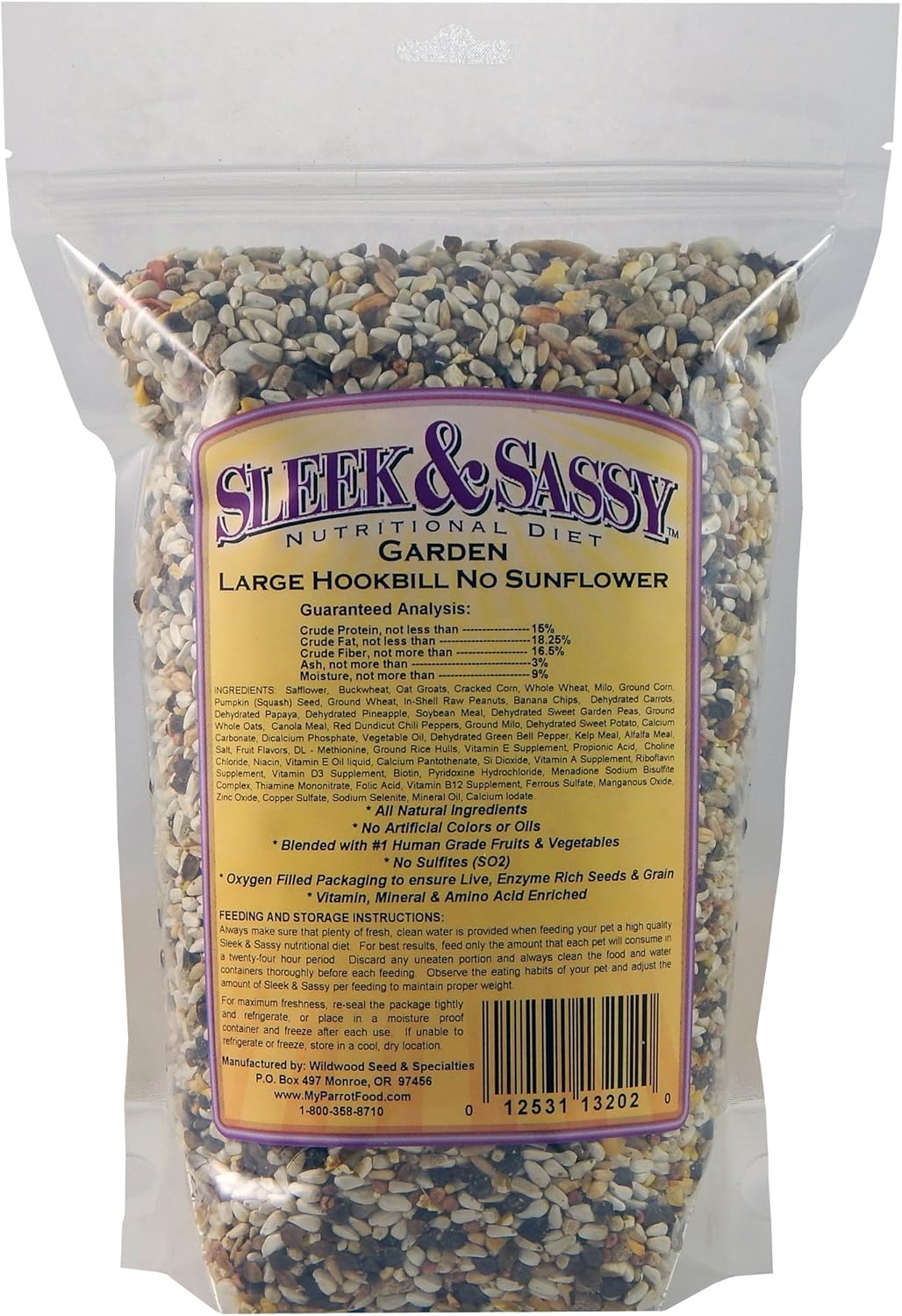 SLEEK & SASSY Garden Large Hookbill No Sunflower Parrot Food for Large Conures, Amazons, African