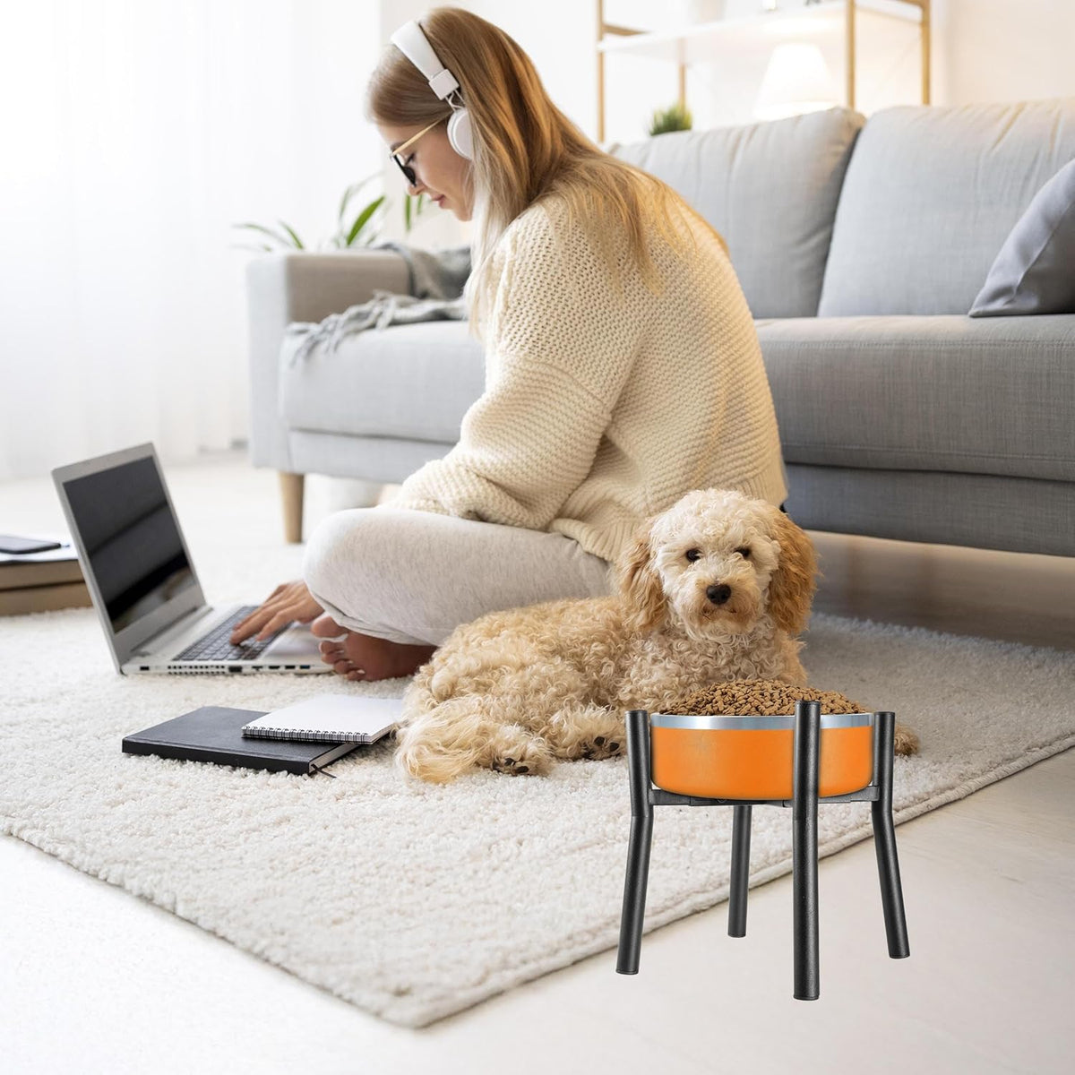 Lifted Dog Bowl Stand - Without Bowls, Single Raise Pet Food Table Adjustable Wide 7-11", Tall 10"