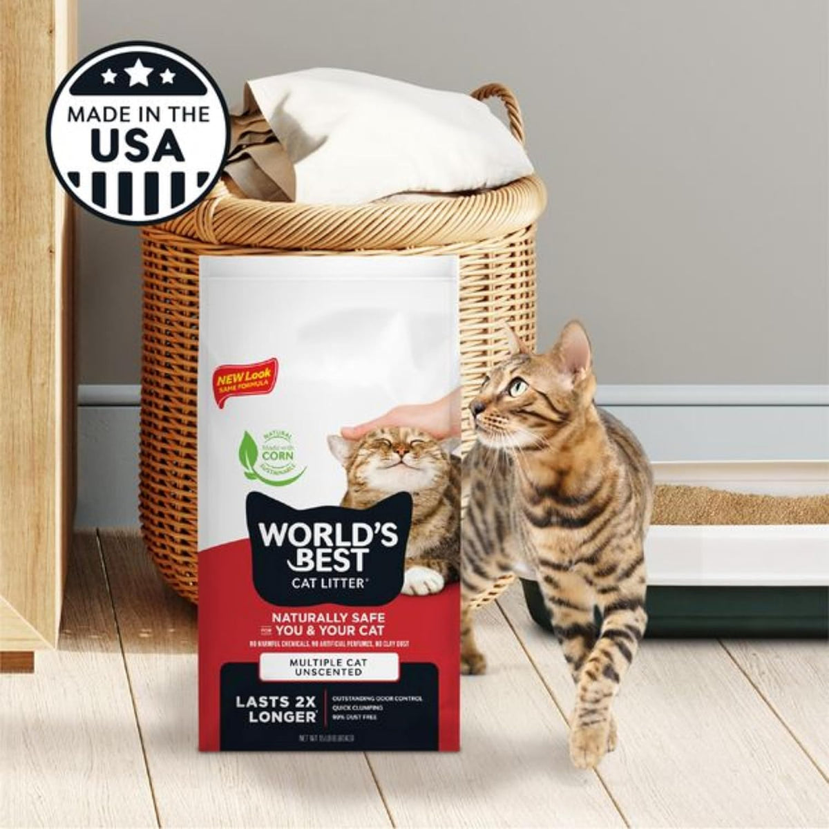 WORLD'S BEST CAT LITTER Multiple Cat Unscented, 15-Pounds - Natural Ingredients, Quick Clumping