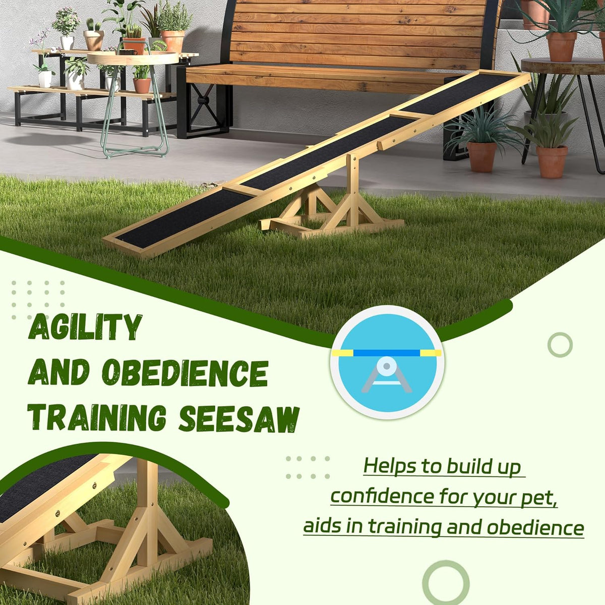 PawHut Wooden Dog Agility Seesaw for Training and Exercise, Platform Equipment Run Game Toy