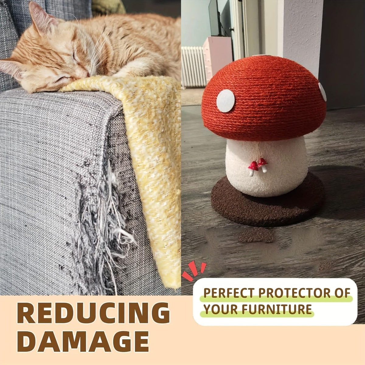 Mushroom Cat Scratcher, Cute Cat Scratching Post, Durable Sisal Rope Cat Scratching Board, Kitten