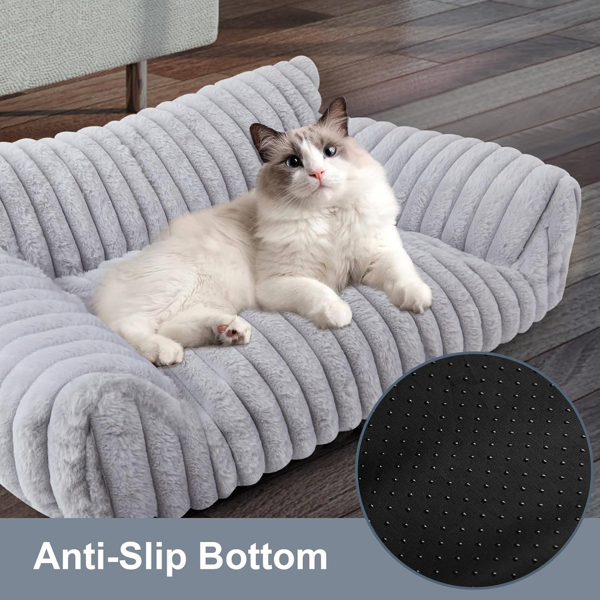 Cute Cat Couch Bed for Indoor Cats, Fluffy Pet Cat Sofa with Premium Soft Corduroy Fleece, Cute