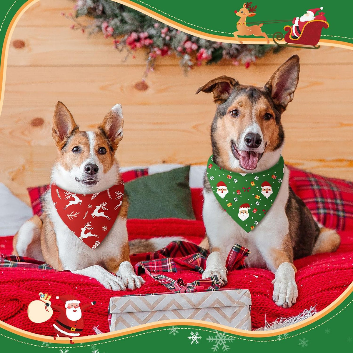 Weewooday 50 Pcs Christmas Bandanas for Dogs Xmas Bandanas Bulk with Santa Snowflake Candy Cane