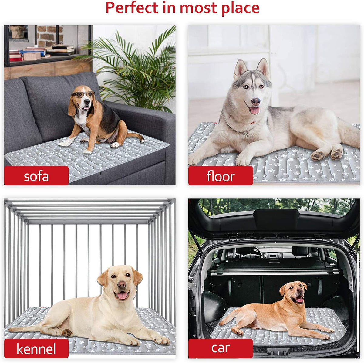Dog Crate Mat (36" X 23") 2 Pack, Soft Dog Bed Mat with Cute Stars, Personalized Dog Crate Pad