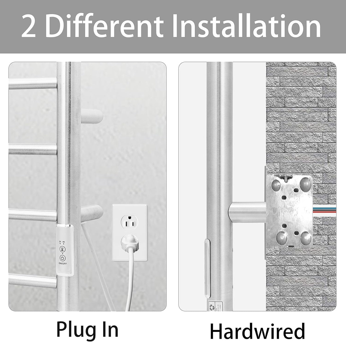 KEG Towel Warmer Wall Mounted with Built-in Timer 8 Bars Electric Stainless Steel Heated Towel